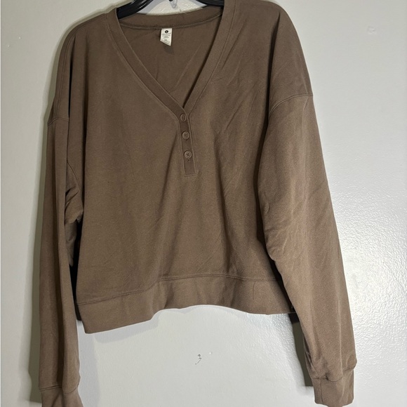 Brown V-Neck Button-Up Top - Picture 1 of 3